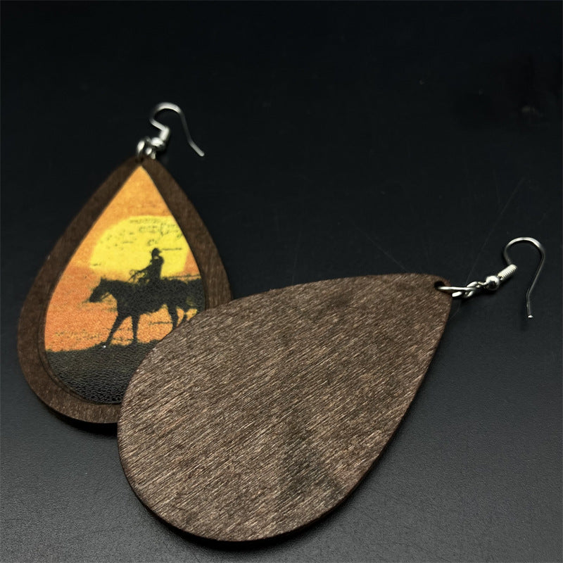 Wholesale Vintage Oil Painting Wood Earrings